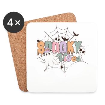 Spooky Vibes: Retro Halloween-Gespenst Spinnennetz - Untersetzer (4er-Set) - Weiß - Vorne