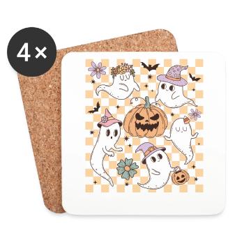Retro Halloween Design: Cute Ghosts and Pumpkins - Coasters (set of 4) - white - Front