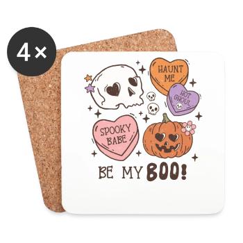 Citrouille et crâne effrayants rétro d’Halloween - Dessous de verre (lot de 4) - blanc - Devant
