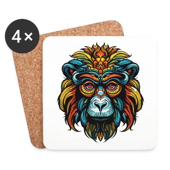 Portrait de singe - Dessous de verre (lot de 4) - blanc - Devant