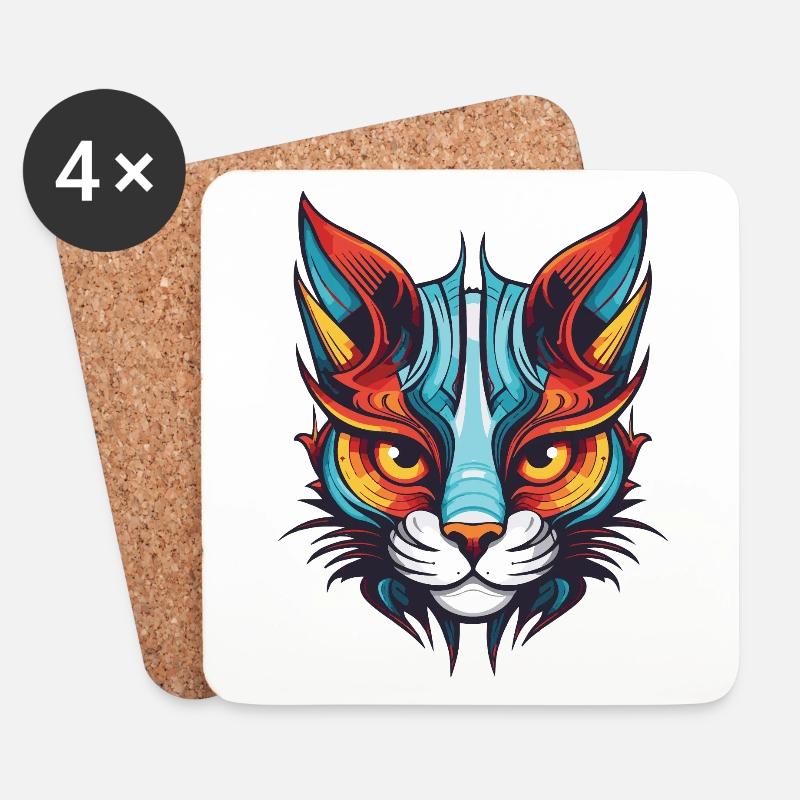 Katze Portrait Kopf - Untersetzer (4er-Set) - Weiß