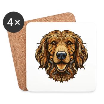 Portrait de chien Golden Retriever - Dessous de verre (lot de 4) - blanc - Devant