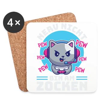 Gaming, Zocken, Videospiel, Grumpy Katze Gamer - Untersetzer (4er-Set) - Weiß - Vorne