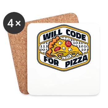 Will Code For Pizza Developer Coder Programmierer - Untersetzer (4er-Set) - Weiß - Vorne