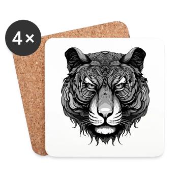 Portrait de tigre - Dessous de verre (lot de 4) - blanc - Devant
