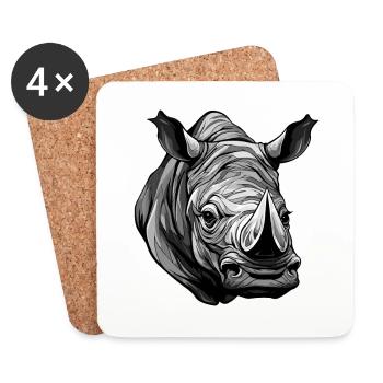 Portrait de rhinocéros - Dessous de verre (lot de 4) - blanc - Devant