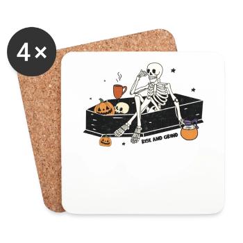 Spooky retro fun: « Rise And Grind » Halloween - Dessous de verre (lot de 4) - blanc - Devant