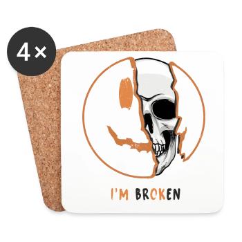 Design effrayant d’Halloween: Crâne « Je suis cassé » - Dessous de verre (lot de 4) - blanc - Devant