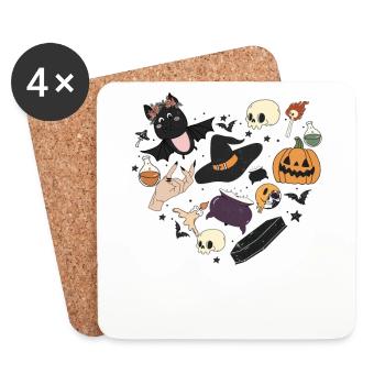 Trick or Treat à Salem 1692 Halloween Heart - Dessous de verre (lot de 4) - blanc - Devant