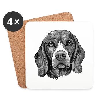 Portrait de chien Beagle - Dessous de verre (lot de 4) - blanc - Devant