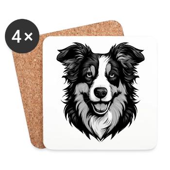 Portrait de chien Border Collie - Dessous de verre (lot de 4) - blanc - Devant