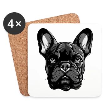 Portrait de chien bouledogue français - Dessous de verre (lot de 4) - blanc - Devant