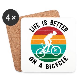 Cycling Love in Retro Colors Vintage MTB Cyclist - Coasters (set of 4) - white - Front