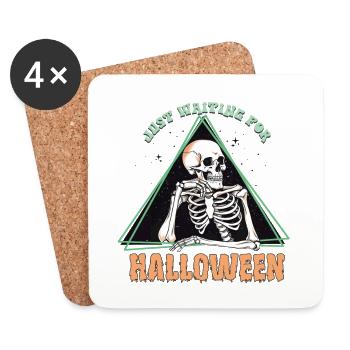 Squelette effrayant « J’attends juste Halloween » - Dessous de verre (lot de 4) - blanc - Devant
