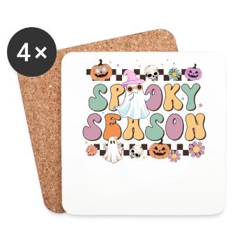 Spooky Season: Süße Gespenster Kürbis Retro Party - Untersetzer (4er-Set) - Weiß - Vorne