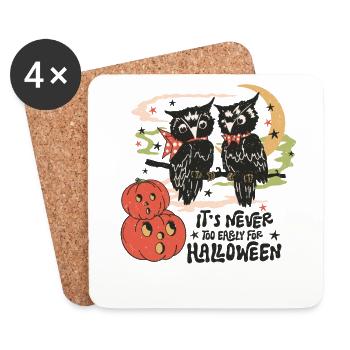 Retro Vintage Gruselige Halloween-Eulen und Kürbis - Untersetzer (4er-Set) - Weiß - Vorne