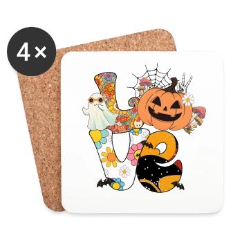 Gruseliges Retro-Halloween-Design: Love mit Kürbis - Untersetzer (4er-Set) - Weiß - Vorne