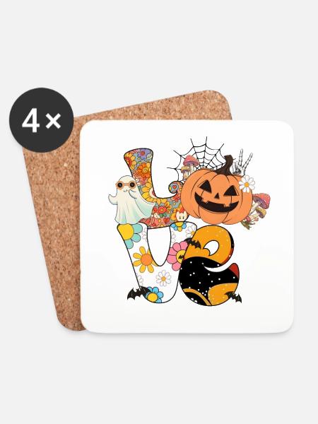 Spooky Retro Halloween Design: Love with Pumpkin - Dessous de verre (lot de 4) - blanc
