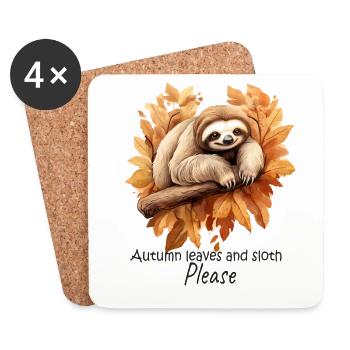 Autumn Sloth: Relaxation Sleep Shirt - Coasters (set of 4) - white - Front