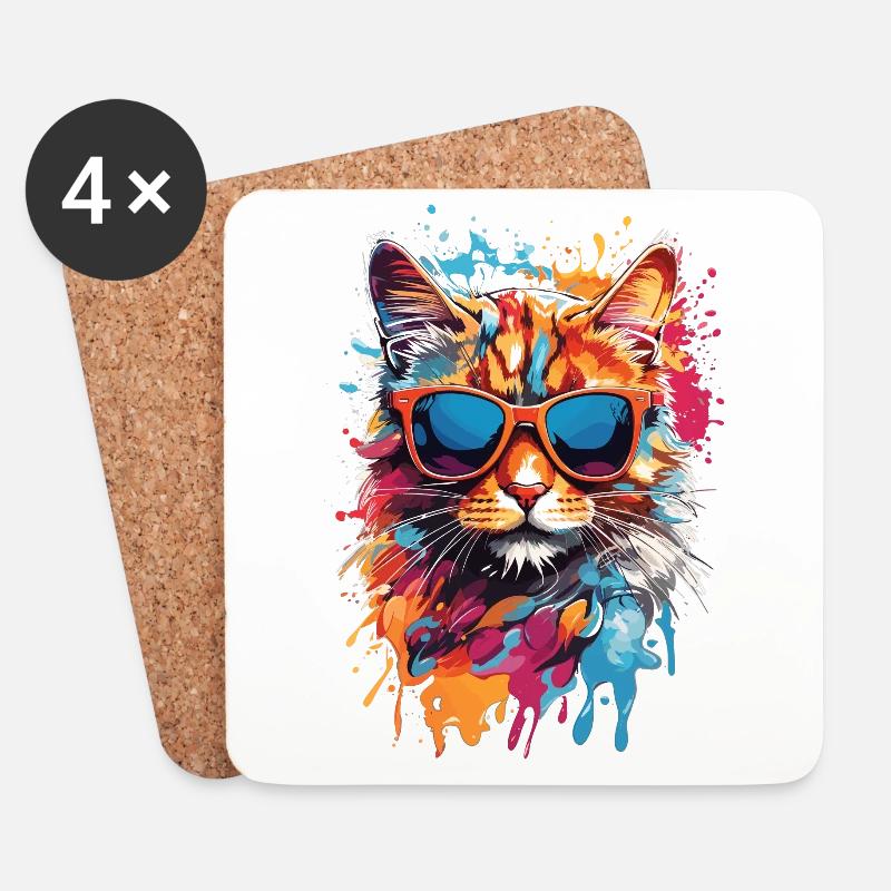 Coole Katze mit Sonnenbrille im Graffiti Look bunt - Untersetzer (4er-Set) - Weiß