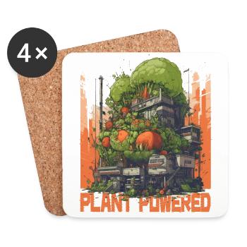Plant Powered - Manga Style Vegetable Power Station, Vegan - Coasters (set of 4) - white - Front