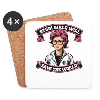 Les filles STEM sauveront le monde Une scientifique STEM - Dessous de verre (lot de 4) - blanc - Devant
