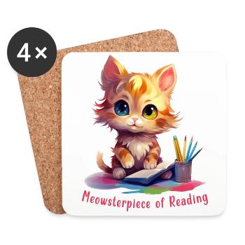 "Meowsterpiece Of Reading" Cats Book Lovers - Coasters (set of 4) - white - Front