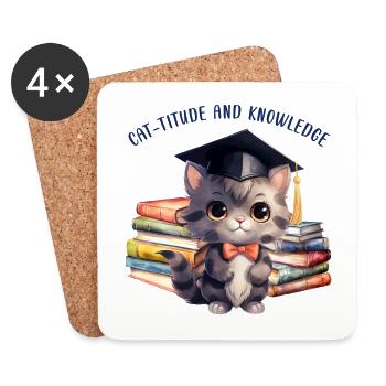 "Cat-Titude And Knowledge" - Coasters (set of 4) - white - Front