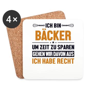 Bäcker hat immer Recht Bäckerei Konditor - Untersetzer (4er-Set) - Weiß - Vorne