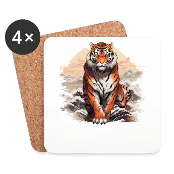 Bengal Tiger Japanese Great Wave Kanagawa - Coasters (set of 4) - white - Front