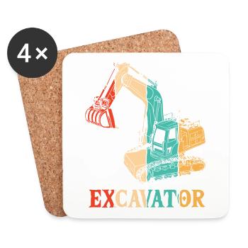 Retro Excavator Duty Cycle Crane Crawler Excavator - Coasters (set of 4) - white - Front