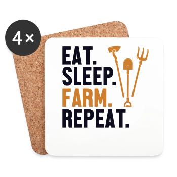 Eat Sleep Farm Repeat Landwirtschaft Biobauer - Untersetzer (4er-Set) - Weiß - Vorne