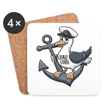 Coast Lover Seagull Möwe Anker Sailor Anchor - Untersetzer (4er-Set) - Weiß - Vorne