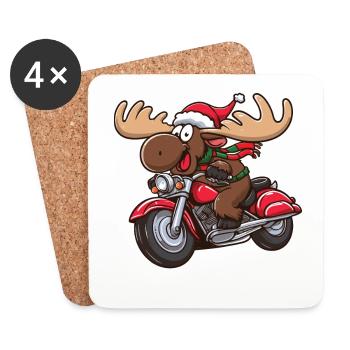 Orignal en tant que Père Noël conduisant une moto - Dessous de verre (lot de 4) - blanc - Devant