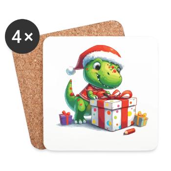 Le petit dinosaure T-Rex déballe ses cadeaux - Dessous de verre (lot de 4) - blanc - Devant