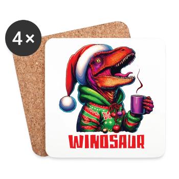 Winosaur Dino Raptor Velociraptor trinkt Glühwein - Untersetzer (4er-Set) - Weiß - Vorne
