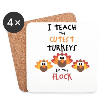 I Teach The Cutest Turkeys - Thankful Lehrer - Untersetzer (4er-Set) - Weiß - Vorne