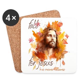 Fall Jesus He Never Leaves: Christian Autumn Vibes - Untersetzer (4er-Set) - Weiß - Vorne