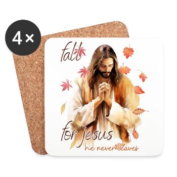 Fall Jesus He Never Leaves: Christian Autumn Vibes - Coasters (set of 4) - white - Front