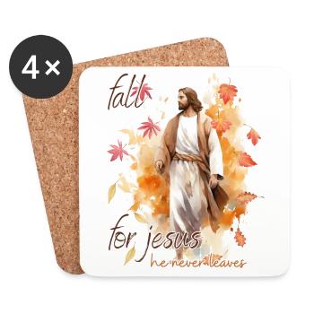 Fall Jesus He Never Leaves: Christian Autumn Vibes - Coasters (set of 4) - white - Front