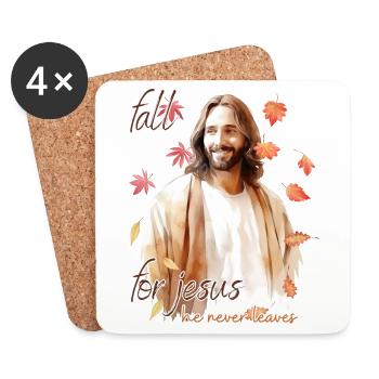 Fall Jesus He Never Leaves: Christian Autumn Vibes - Untersetzer (4er-Set) - Weiß - Vorne