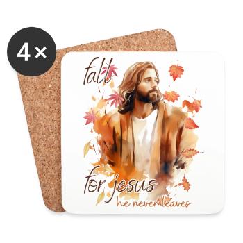 Fall Jesus He Never Leaves: Christian Autumn Vibes - Coasters (set of 4) - white - Front