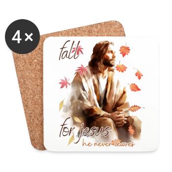 Fall Jesus He Never Leaves: Christian Autumn Vibes - Coasters (set of 4) - white - Front