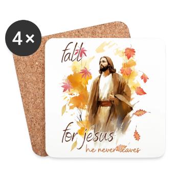 Fall Jesus He Never Leaves: Christian Autumn Vibes - Untersetzer (4er-Set) - Weiß - Vorne