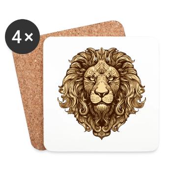 Lion, Head, Animal - Coasters (set of 4) - white - Front