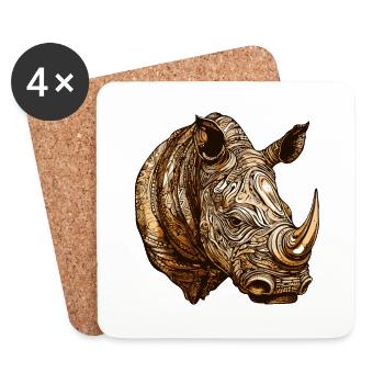 Rhinoceros Head Animal - Coasters (set of 4) - white - Front