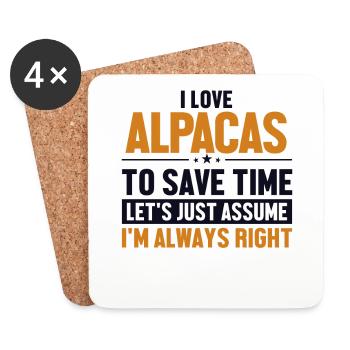 Alpacas Let's Assume I'm Right Huacaya Pako Lama - Coasters (set of 4) - white - Front
