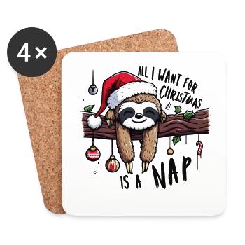 Faultier Sloth All I want for Christmas is a nap - Untersetzer (4er-Set) - Weiß - Vorne