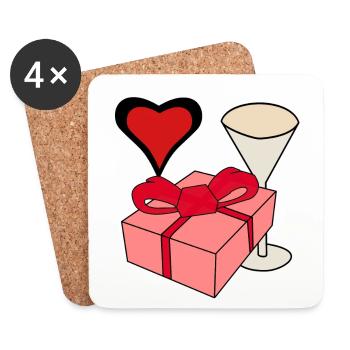 Idée cadeau fête des mères anniversaire voeux coeurs - Dessous de verre (lot de 4) - blanc - Devant