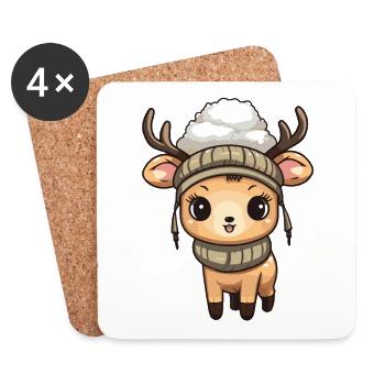 Deer Antlers Winter Comic - Coasters (set of 4) - white - Front